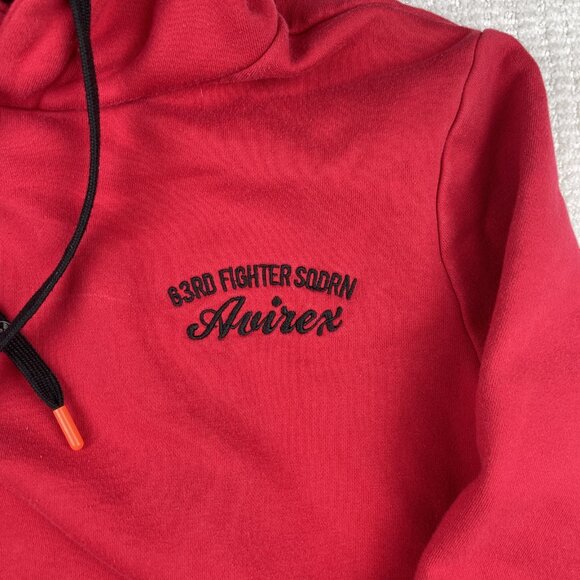 Vintage Avirex Y2K Hoodie Sweatshirt Size M Tiger Patch 63RD Fighter Squad Red - Picture 4 of 16